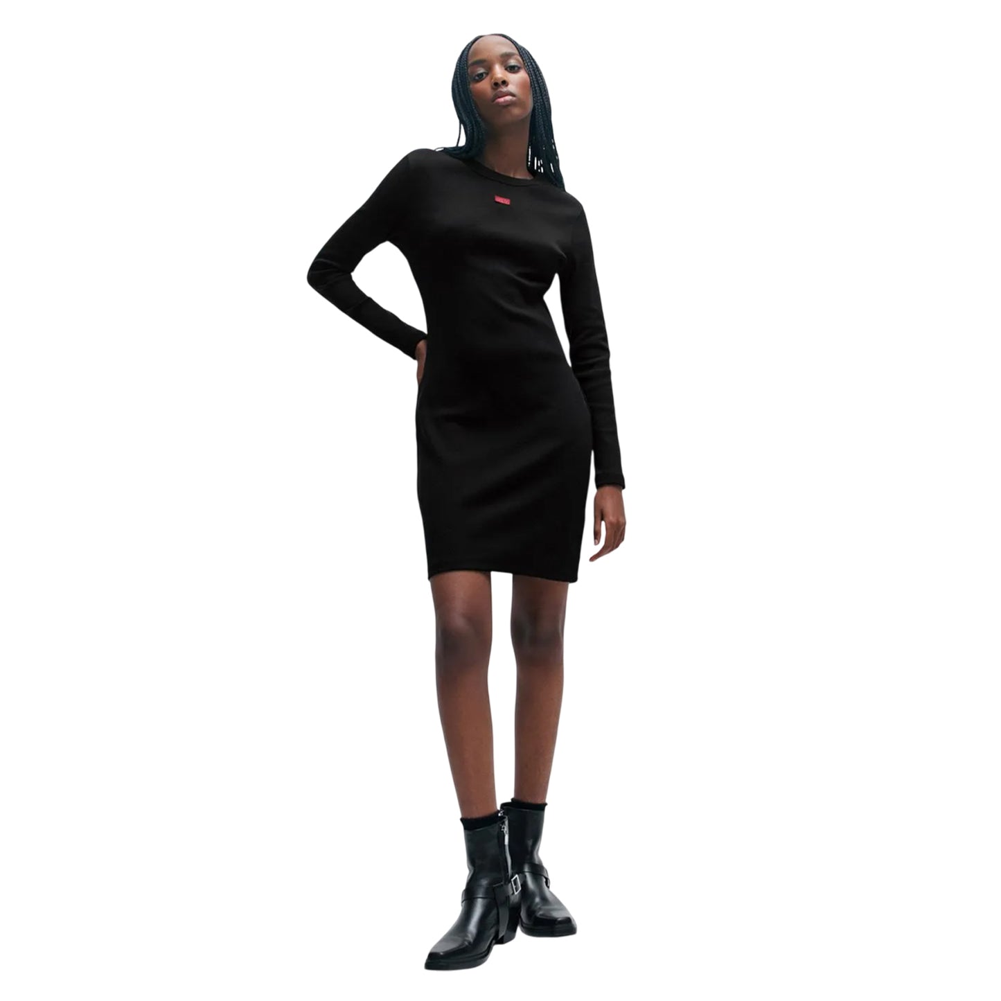 Black - Lifestyle - Hugo Womens-Ladies Nemalia Cotton Stretch Bodycon Dress