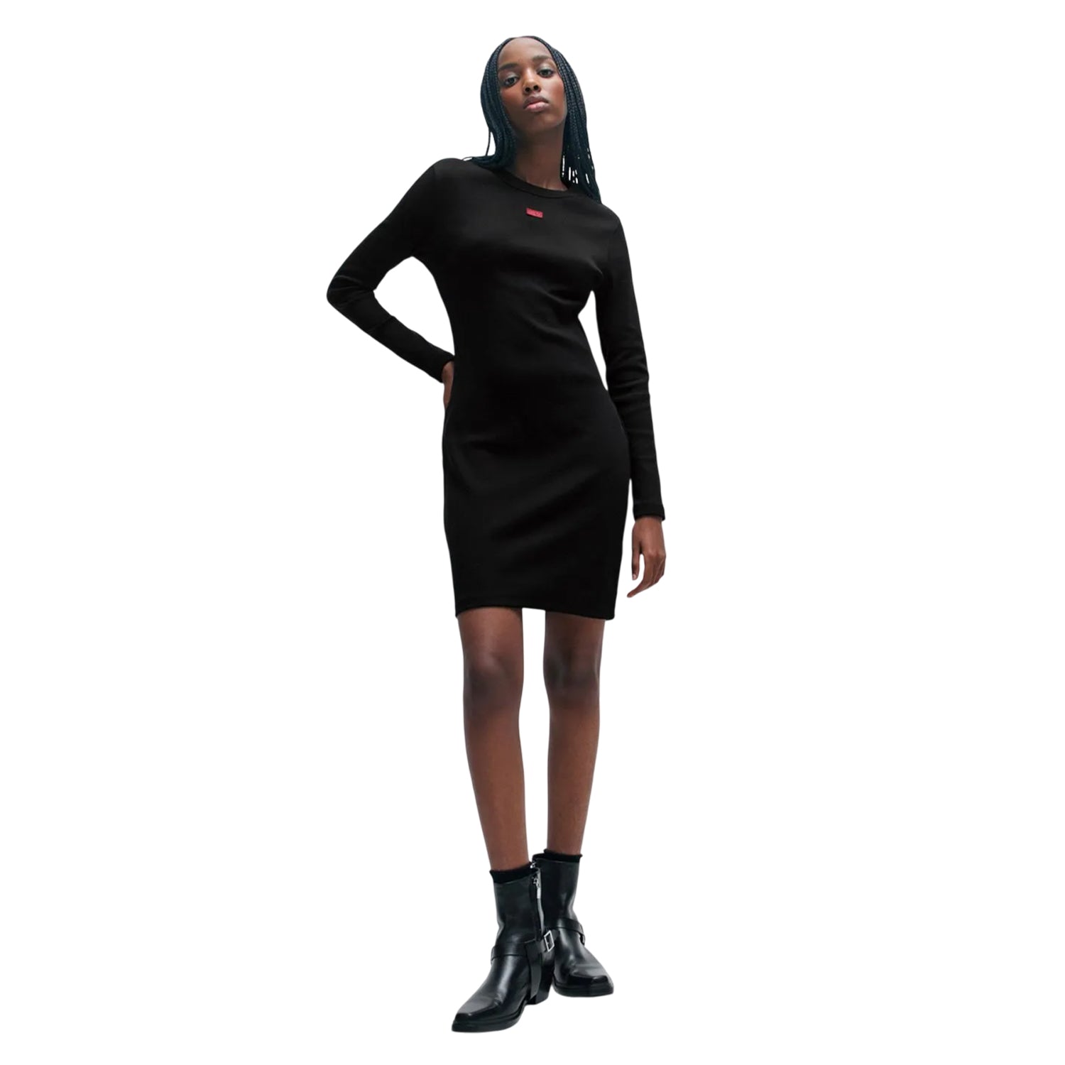 Black - Lifestyle - Hugo Womens-Ladies Nemalia Cotton Stretch Bodycon Dress