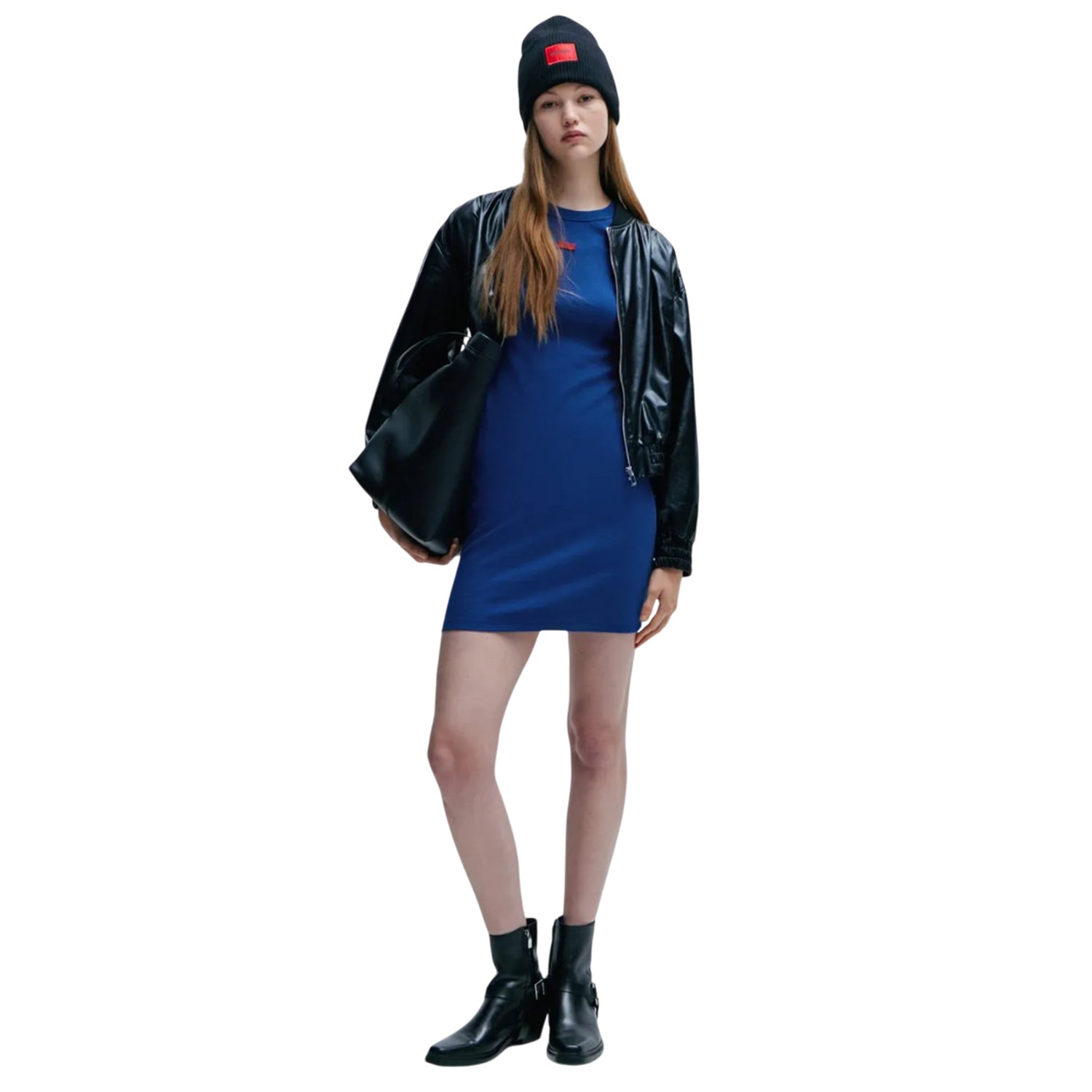 Blue - Lifestyle - Hugo Womens-Ladies Nemalia Cotton Stretch Bodycon Dress