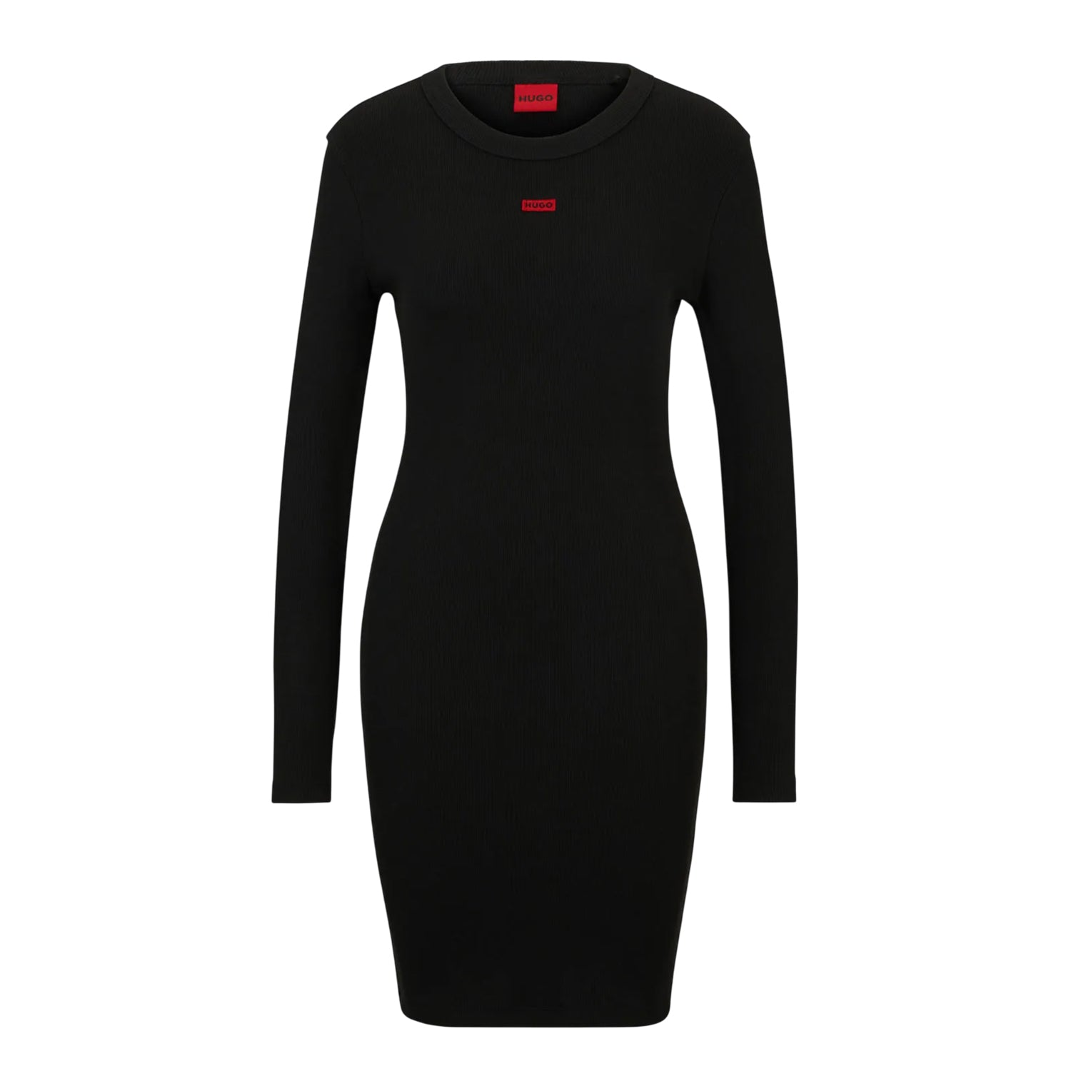 Black - Front - Hugo Womens-Ladies Nemalia Cotton Stretch Bodycon Dress