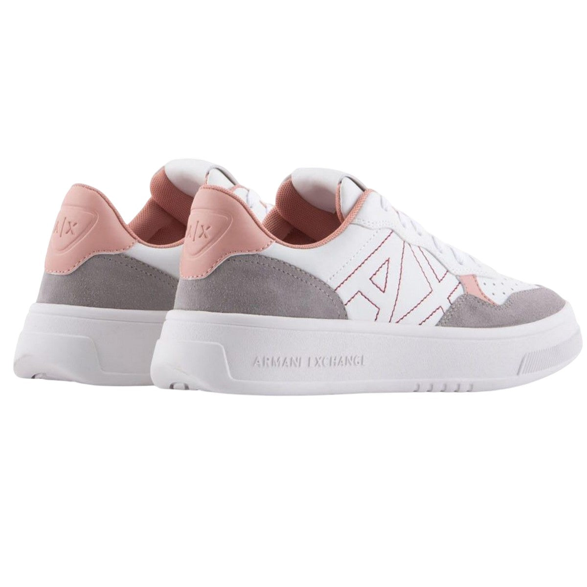 White-Pink - Back - Armani Exchange Womens-Ladies Leather Trainers