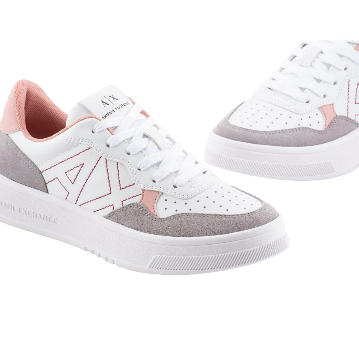 White-Pink - Pack Shot - Armani Exchange Womens-Ladies Leather Trainers
