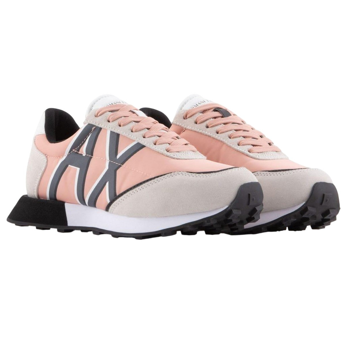 White-Black-Pink - Front - Armani Exchange Womens-Ladies Trainers