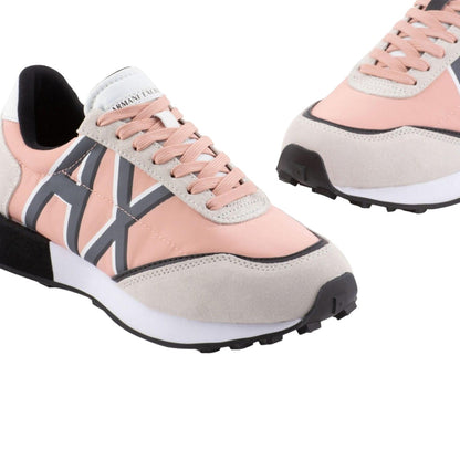 White-Black-Pink - Close up - Armani Exchange Womens-Ladies Trainers