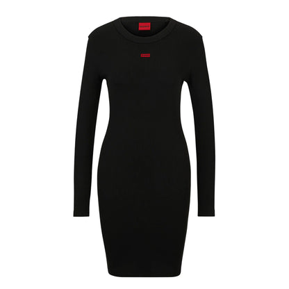 Black - Front - Hugo Womens-Ladies Nemalia Cotton Stretch Bodycon Dress