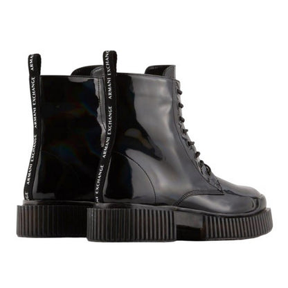 Black - Back - Armani Exchange Womens-Ladies Leather Ankle Boots