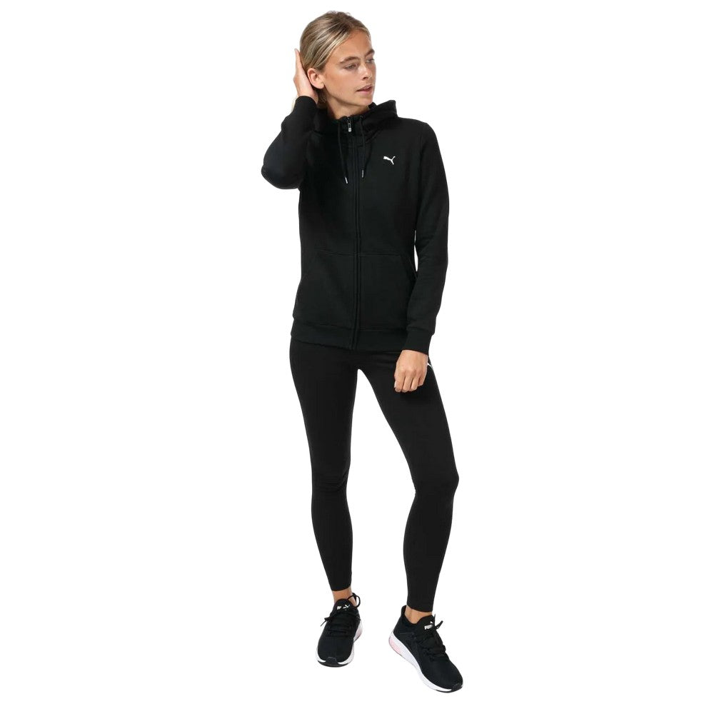 Black - Close up - Puma Womens-Ladies Essentials Logo Full Zip Hoodie