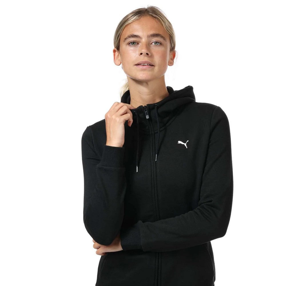 Black - Pack Shot - Puma Womens-Ladies Essentials Logo Full Zip Hoodie