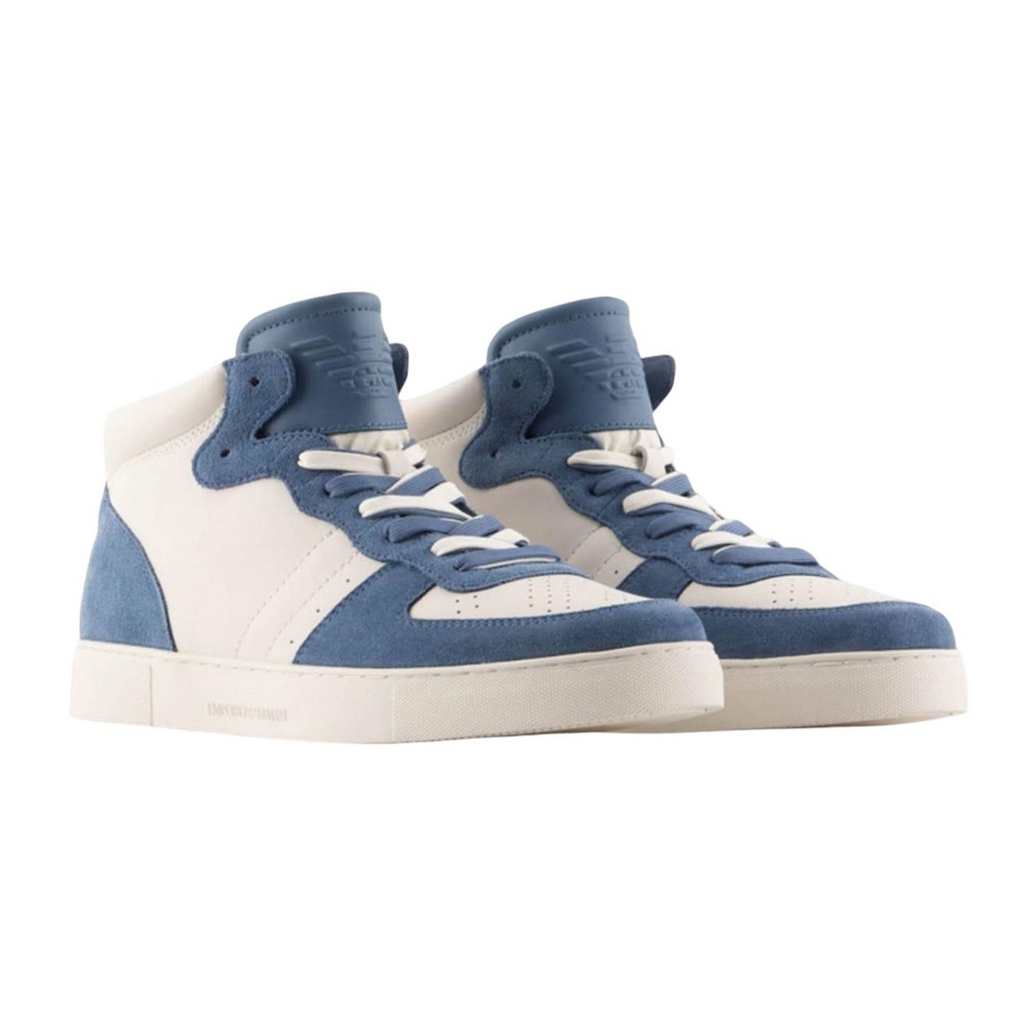 Blue-White - Front - Emporio Armani Mens Suede Trainers