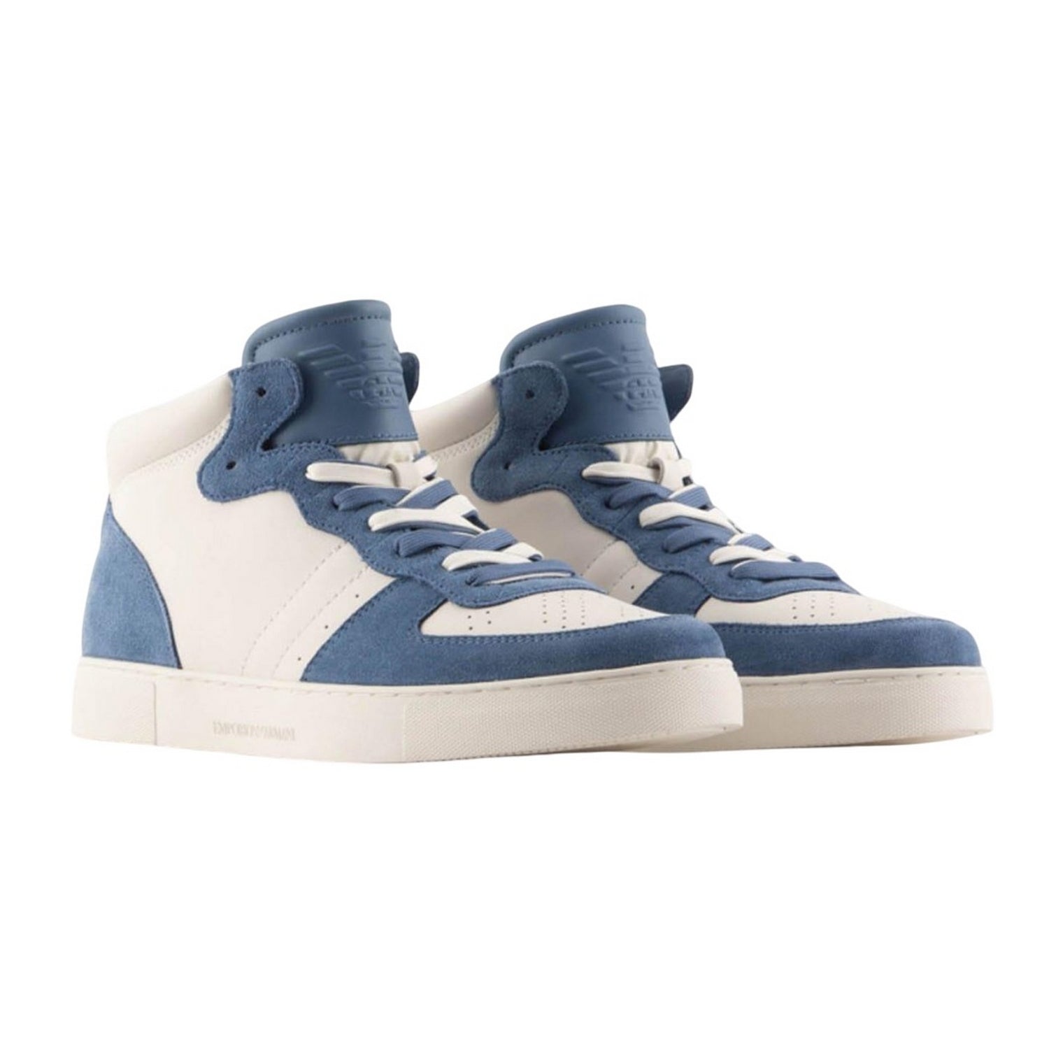 Blue-White - Front - Emporio Armani Mens Suede Trainers