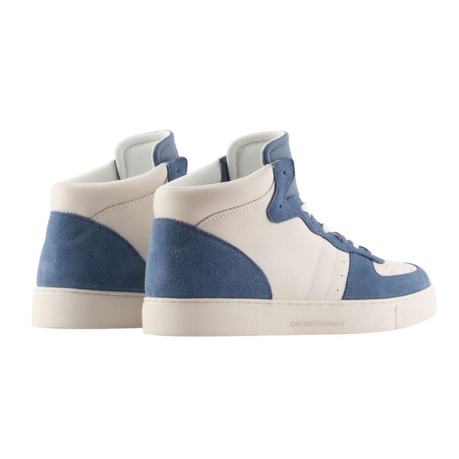 Blue-White - Back - Emporio Armani Mens Suede Trainers