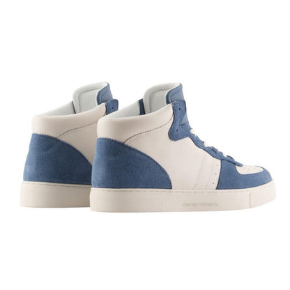 Blue-White - Back - Emporio Armani Mens Suede Trainers