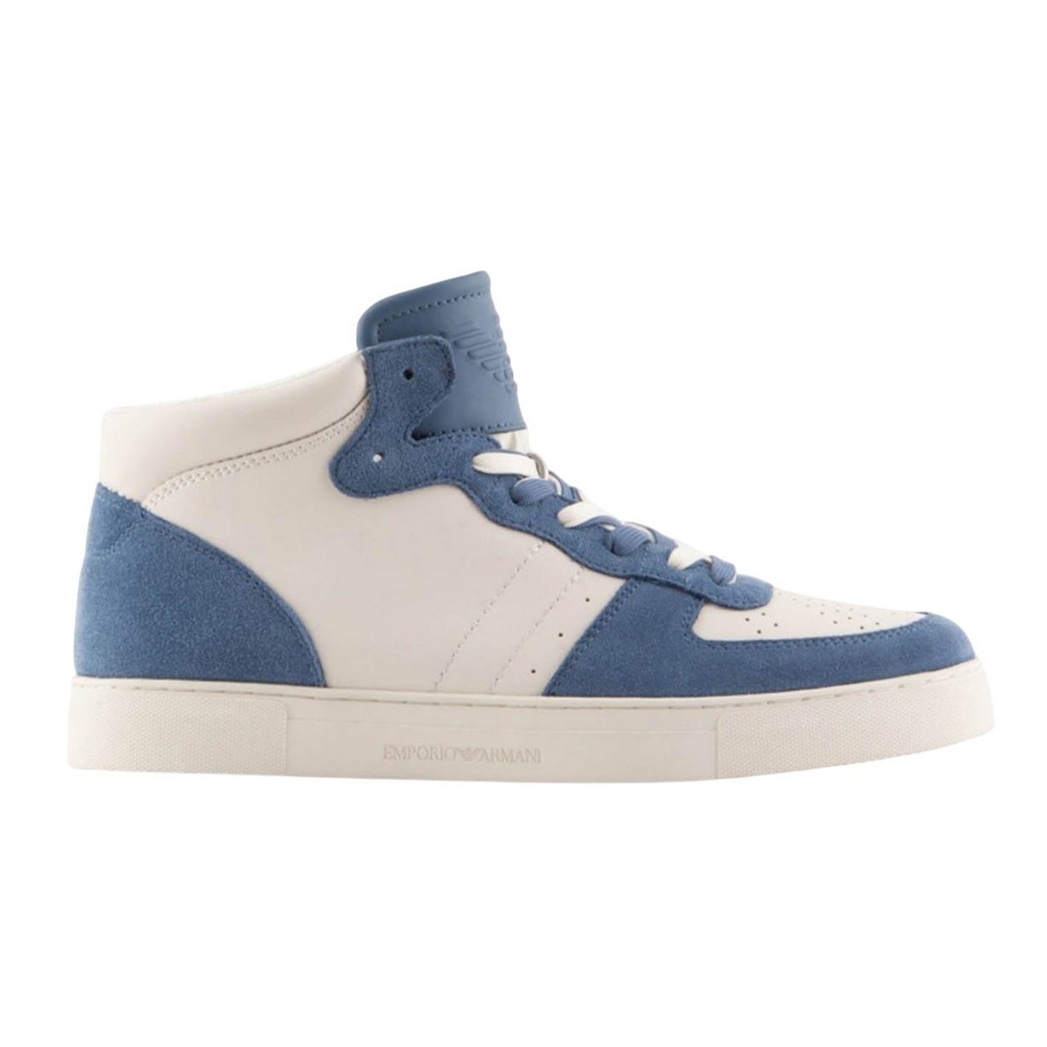 Blue-White - Side - Emporio Armani Mens Suede Trainers