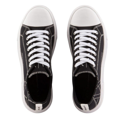 Black-White - Side - Armani Exchange Womens-Ladies Trainers