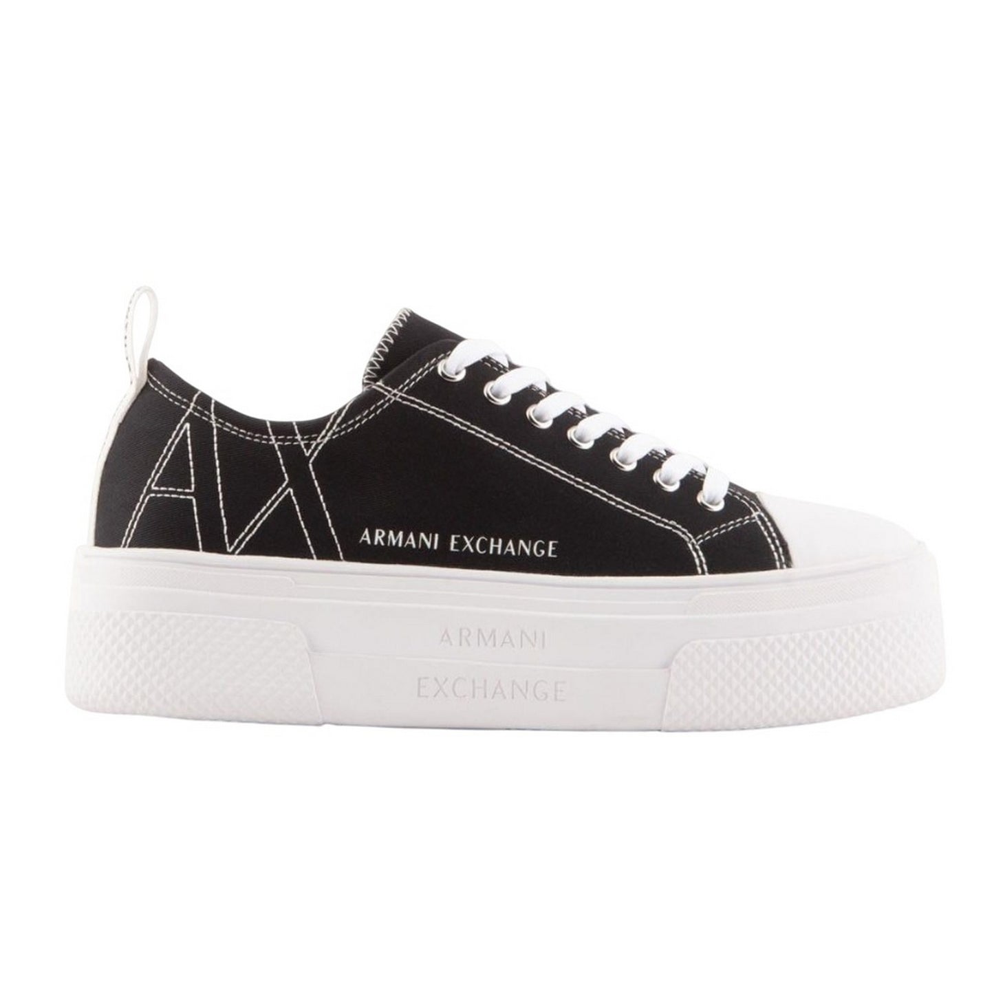 Black-White - Back - Armani Exchange Womens-Ladies Trainers