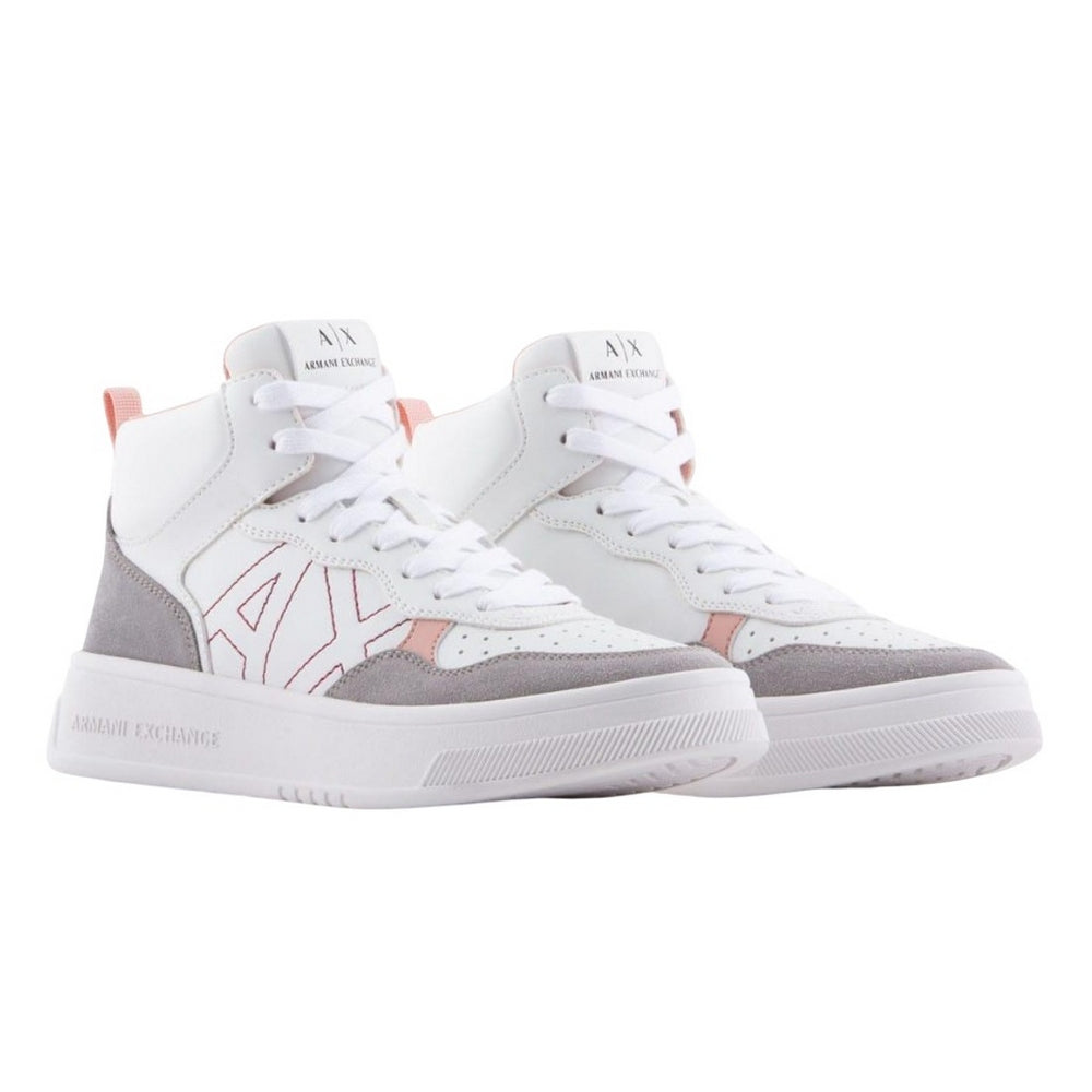 White-Pink - Front - Armani Exchange Womens-Ladies Suede Trainers