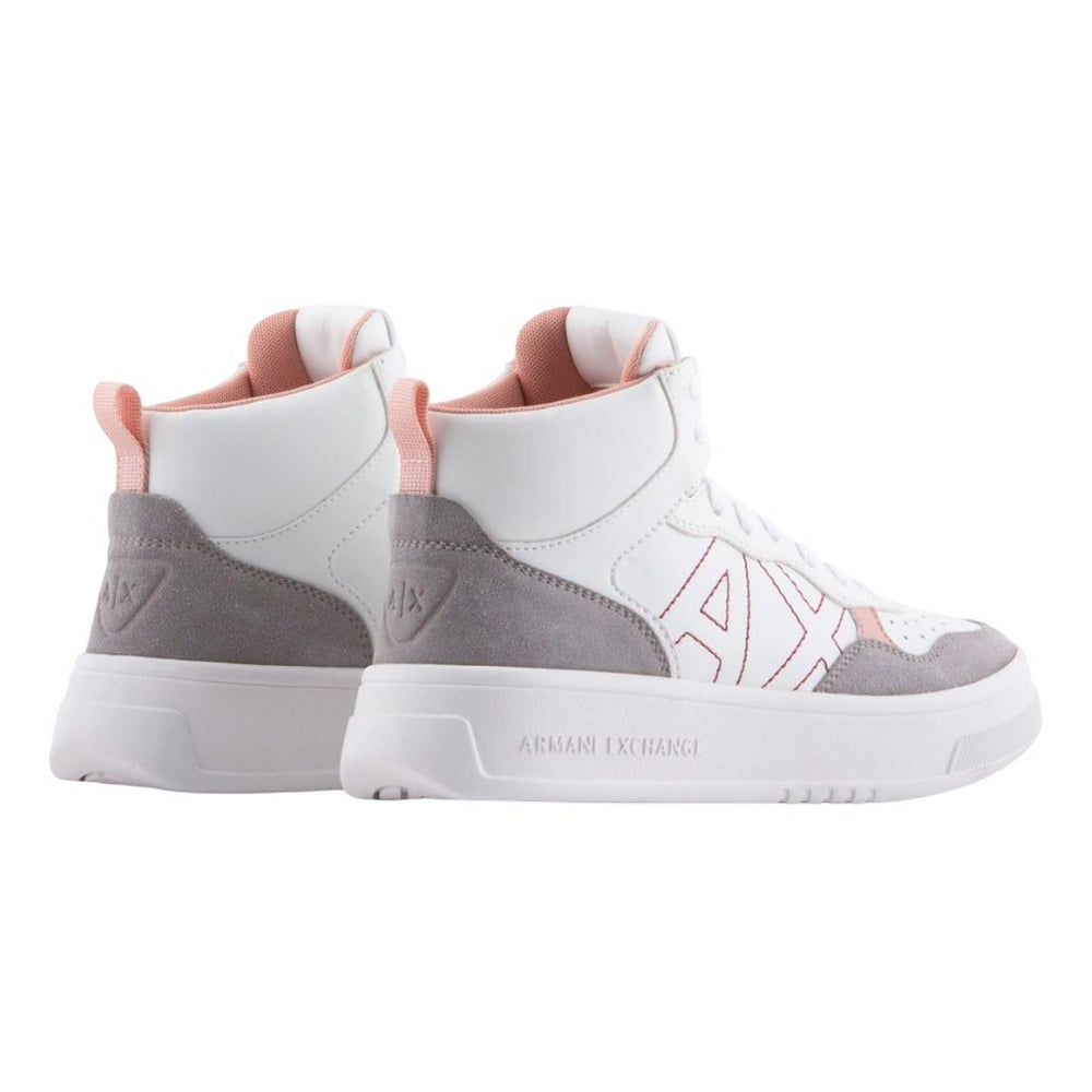 White-Pink - Back - Armani Exchange Womens-Ladies Suede Trainers