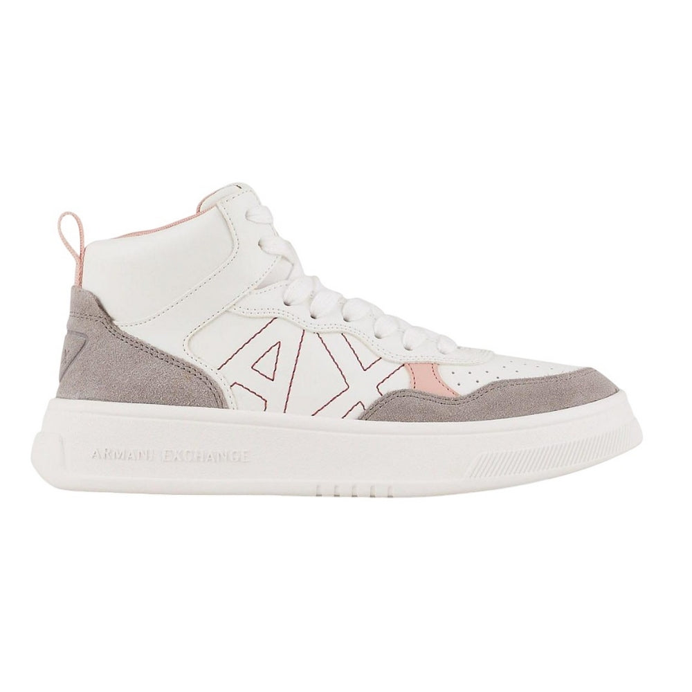 White-Pink - Side - Armani Exchange Womens-Ladies Suede Trainers