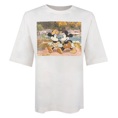 White - Front - Disney Unisex Adult Mickey & Minnie Mouse Oversized T-Shirt