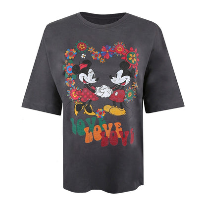 Grey - Back - Disney Womens-Ladies Mickey Mouse Holding Hands T-Shirt