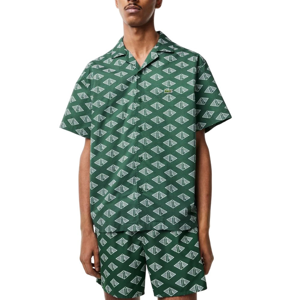 Green - Pack Shot - Lacoste Mens Monogram Short-Sleeved Shirt