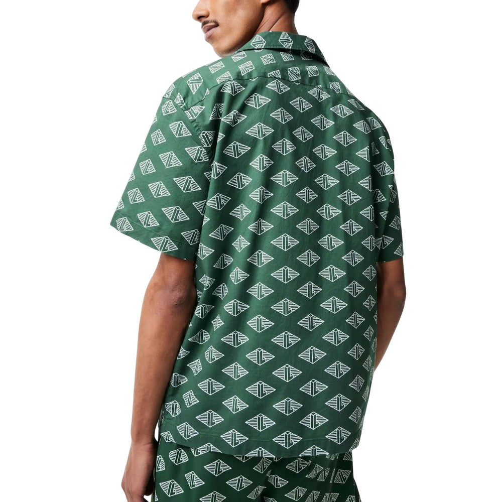 Green - Back - Lacoste Mens Monogram Short-Sleeved Shirt