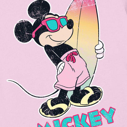 Pink - Side - Disney Childrens-Kids Mickey Mouse Surf T-Shirt