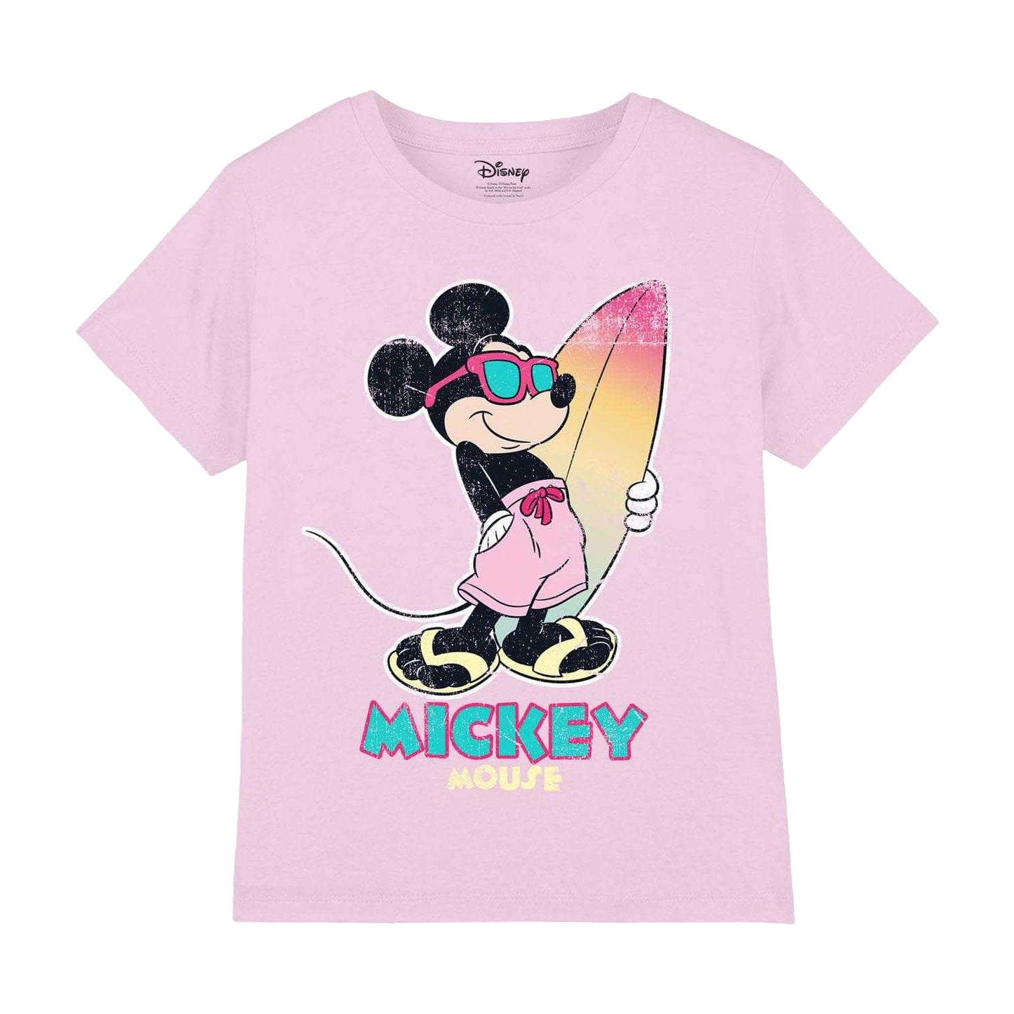 Pink - Front - Disney Childrens-Kids Mickey Mouse Surf T-Shirt
