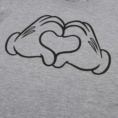 Grey - Side - Disney Childrens-Kids Mickey Mouse Love Hands T-Shirt