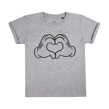 Grey - Front - Disney Childrens-Kids Mickey Mouse Love Hands T-Shirt