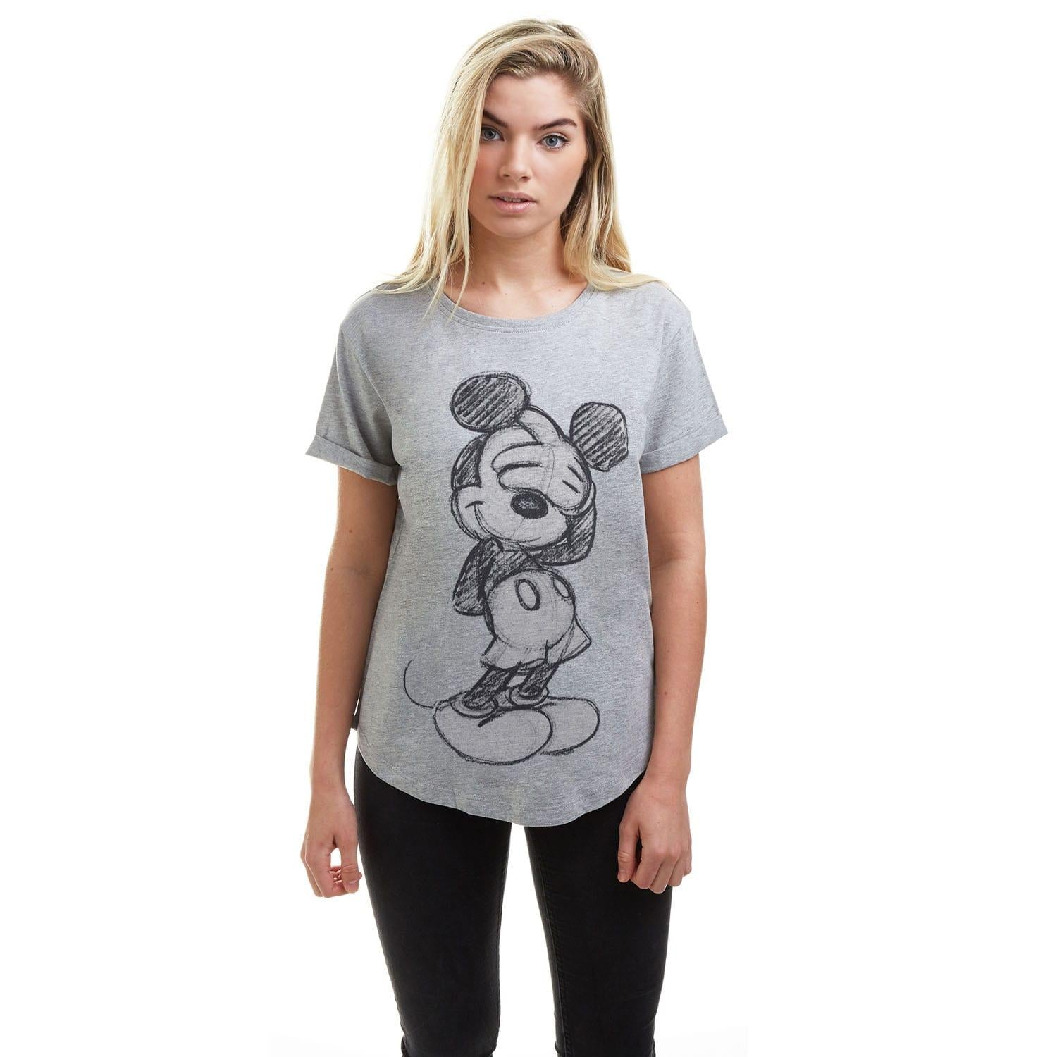 Grey - Side - Disney Womens-Ladies Mickey Mouse T-Shirt