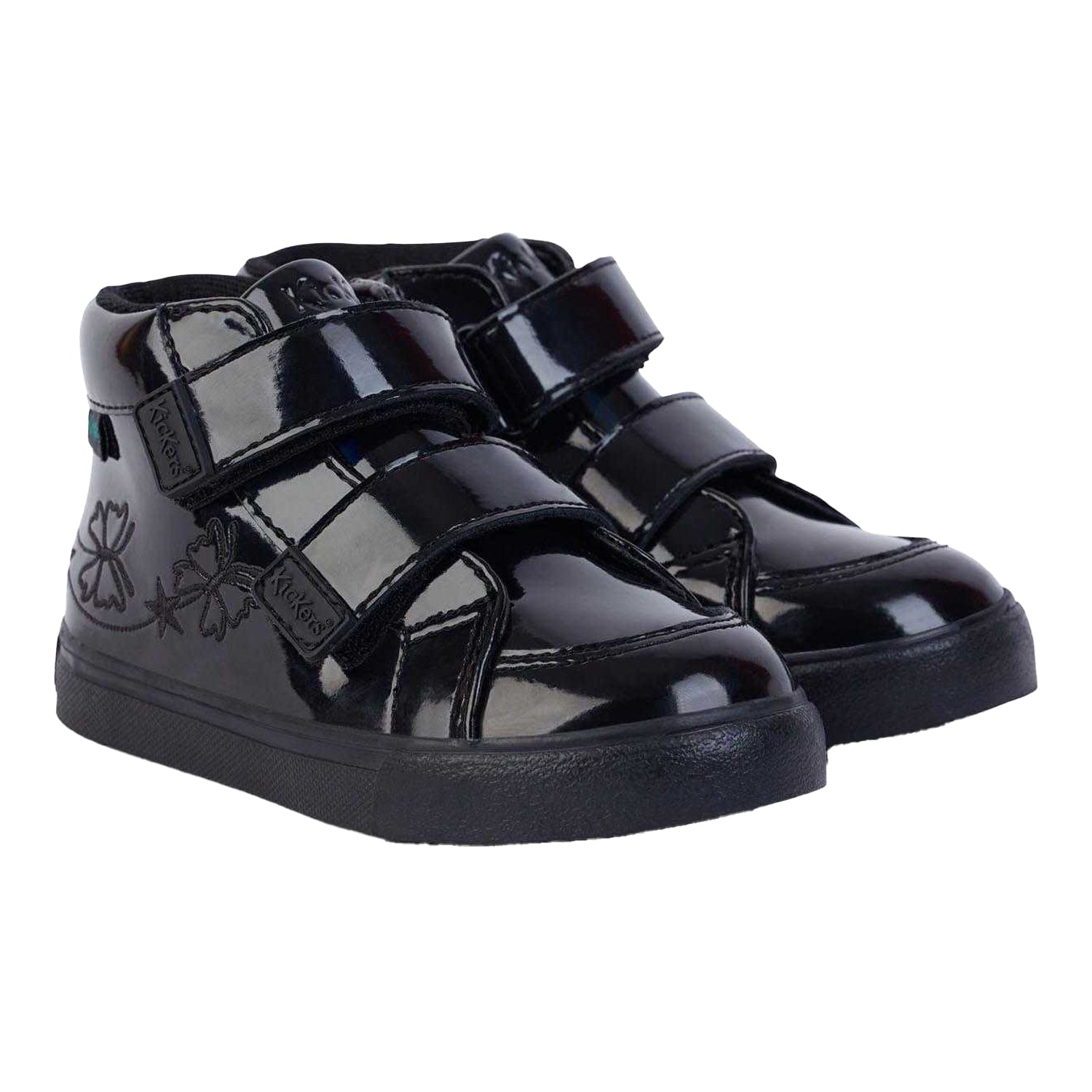 Black - Back - Kickers Childrens-Kids Tovni Hi Stardust Patent Leather Boots