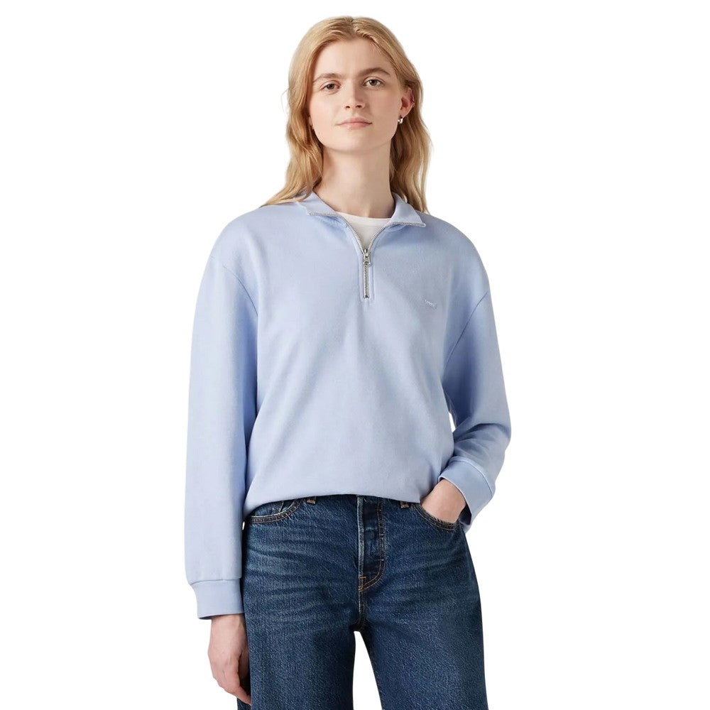 Light Blue - Front - Levis Womens-Ladies Everyday Quarter Zip Sweatshirt