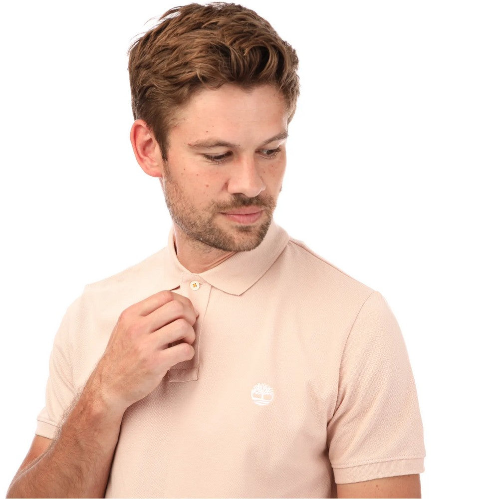 Pink - Side - Timberland Mens Miller River Pique Short-Sleeved Polo Shirt