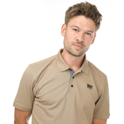 Beige - Side - DKNY Mens Tonal Logo Polo Shirt