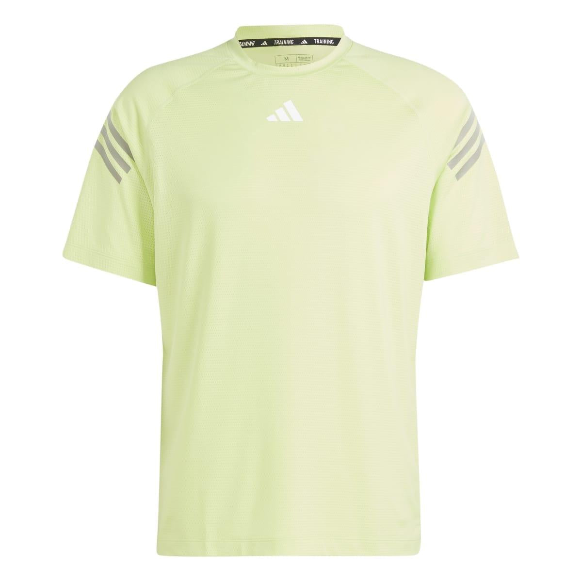Lime - Front - Adidas Mens Stripe Aeroready Training T-Shirt
