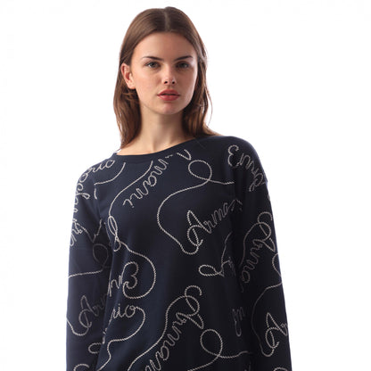 Navy-White - Side - Emporio Armani Womens-Ladies Crew Neck Sweatshirt
