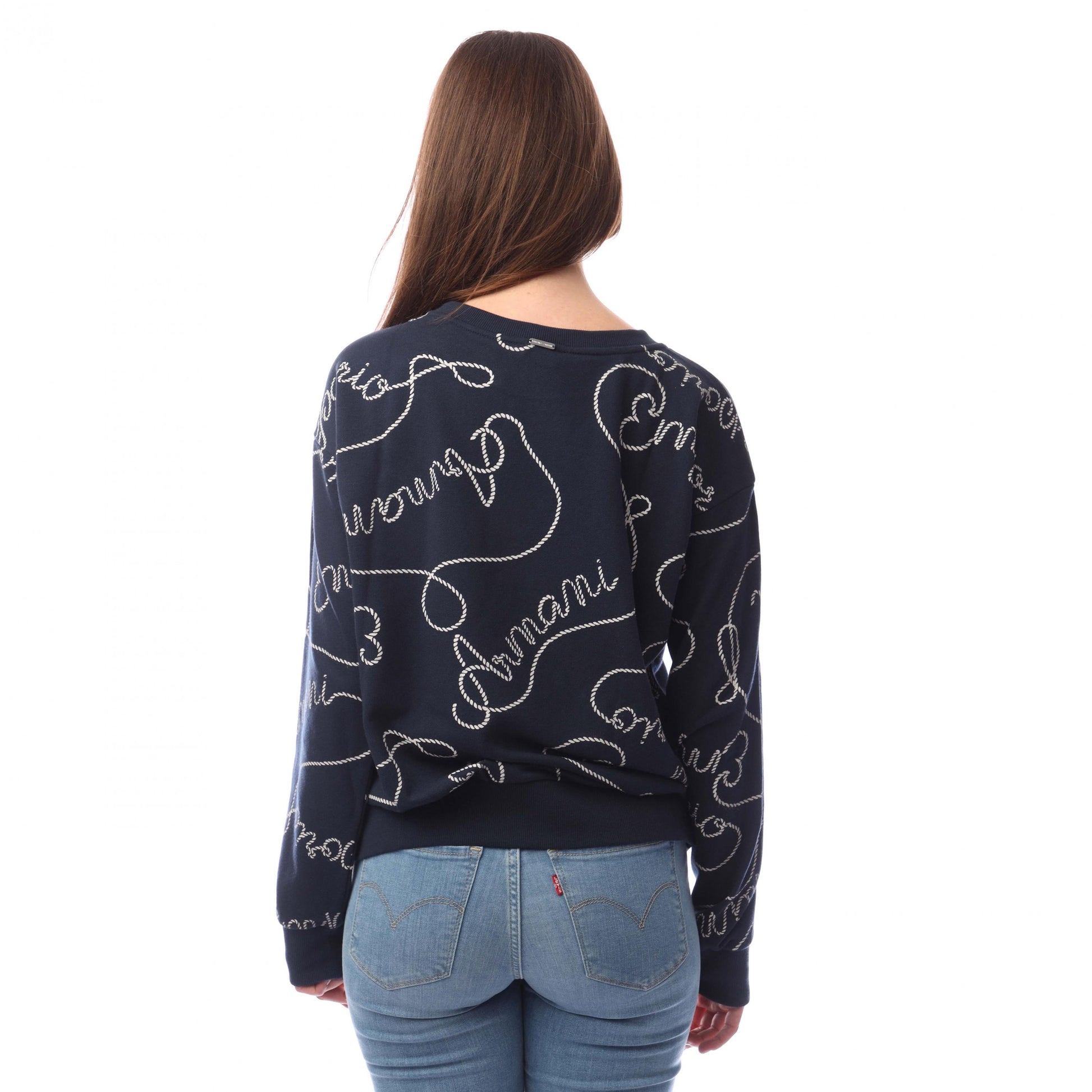 Navy-White - Back - Emporio Armani Womens-Ladies Crew Neck Sweatshirt