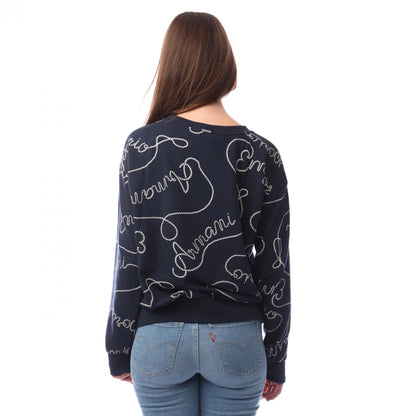 Navy-White - Back - Emporio Armani Womens-Ladies Crew Neck Sweatshirt