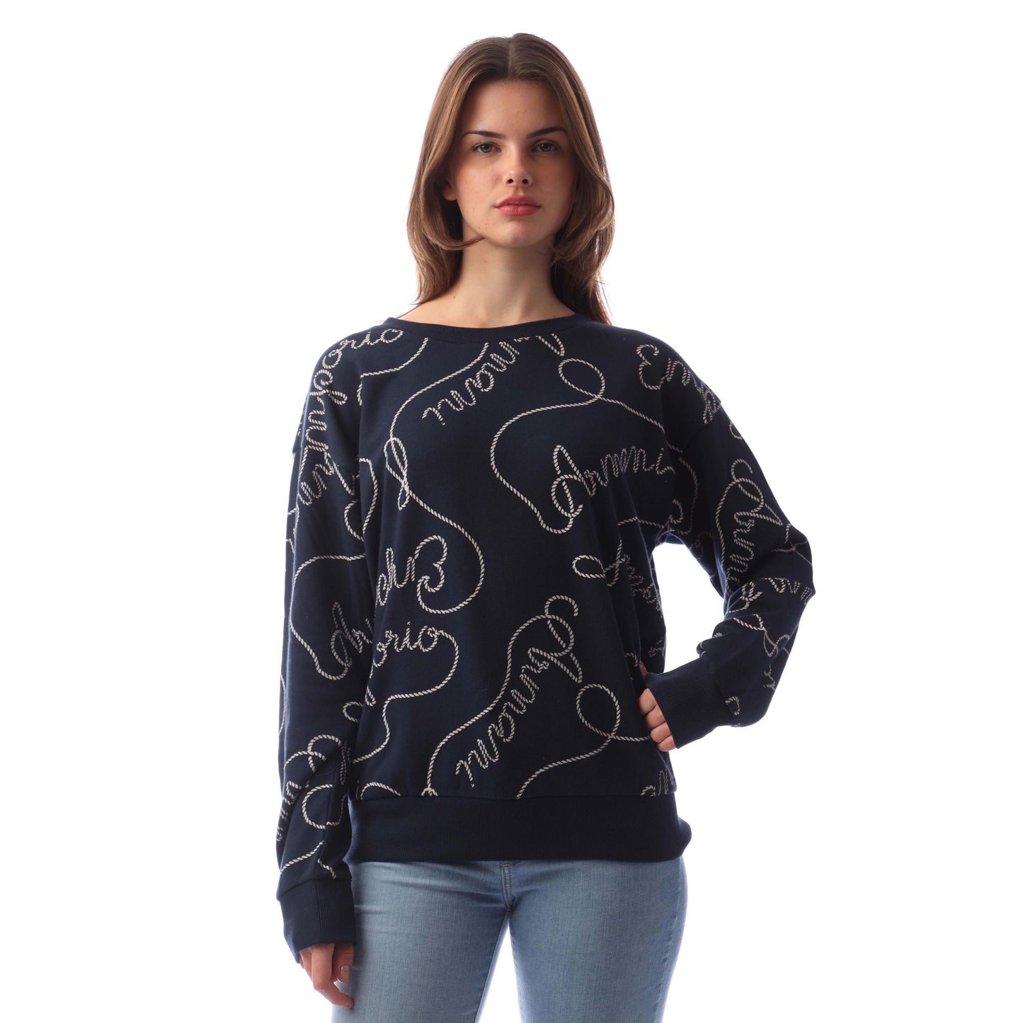 Navy-White - Front - Emporio Armani Womens-Ladies Crew Neck Sweatshirt