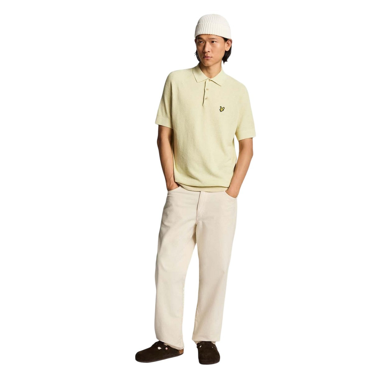 Beige - Pack Shot - Lyle & Scott Mens Linen Blend Knitted Polo Shirt