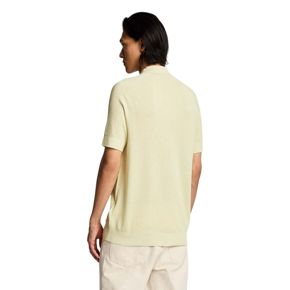 Beige - Back - Lyle & Scott Mens Linen Blend Knitted Polo Shirt