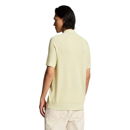 Beige - Back - Lyle & Scott Mens Linen Blend Knitted Polo Shirt