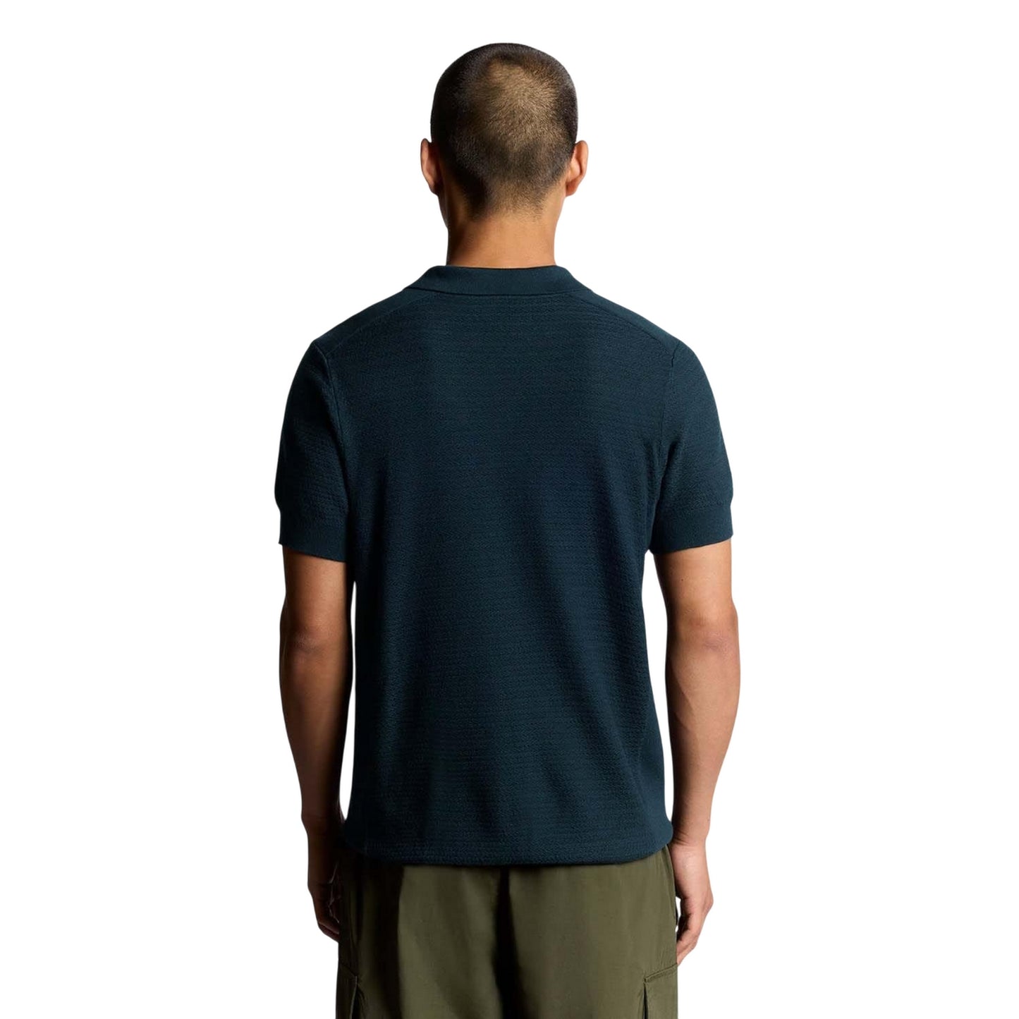 Blue - Back - Lyle & Scott Mens Herringbone Knitted Polo Shirt