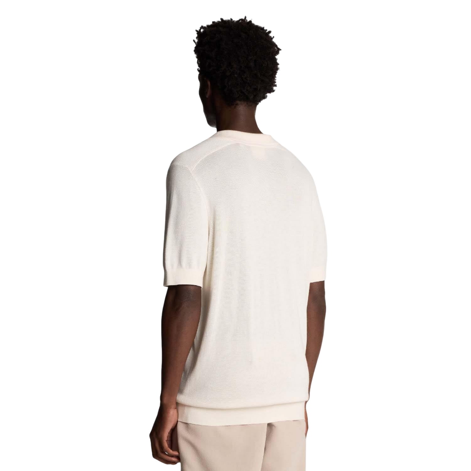 White - Back - Lyle & Scott Mens Tipped Knitted Seamed Polo Shirt