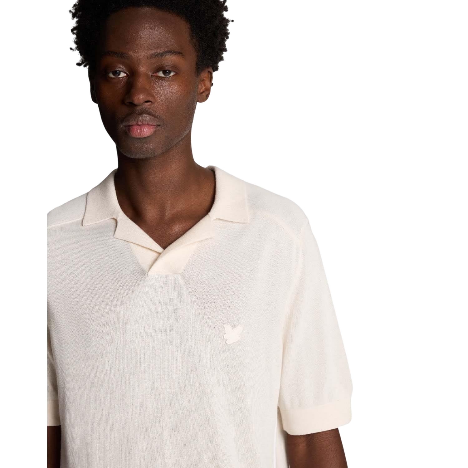 White - Side - Lyle & Scott Mens Tipped Knitted Seamed Polo Shirt