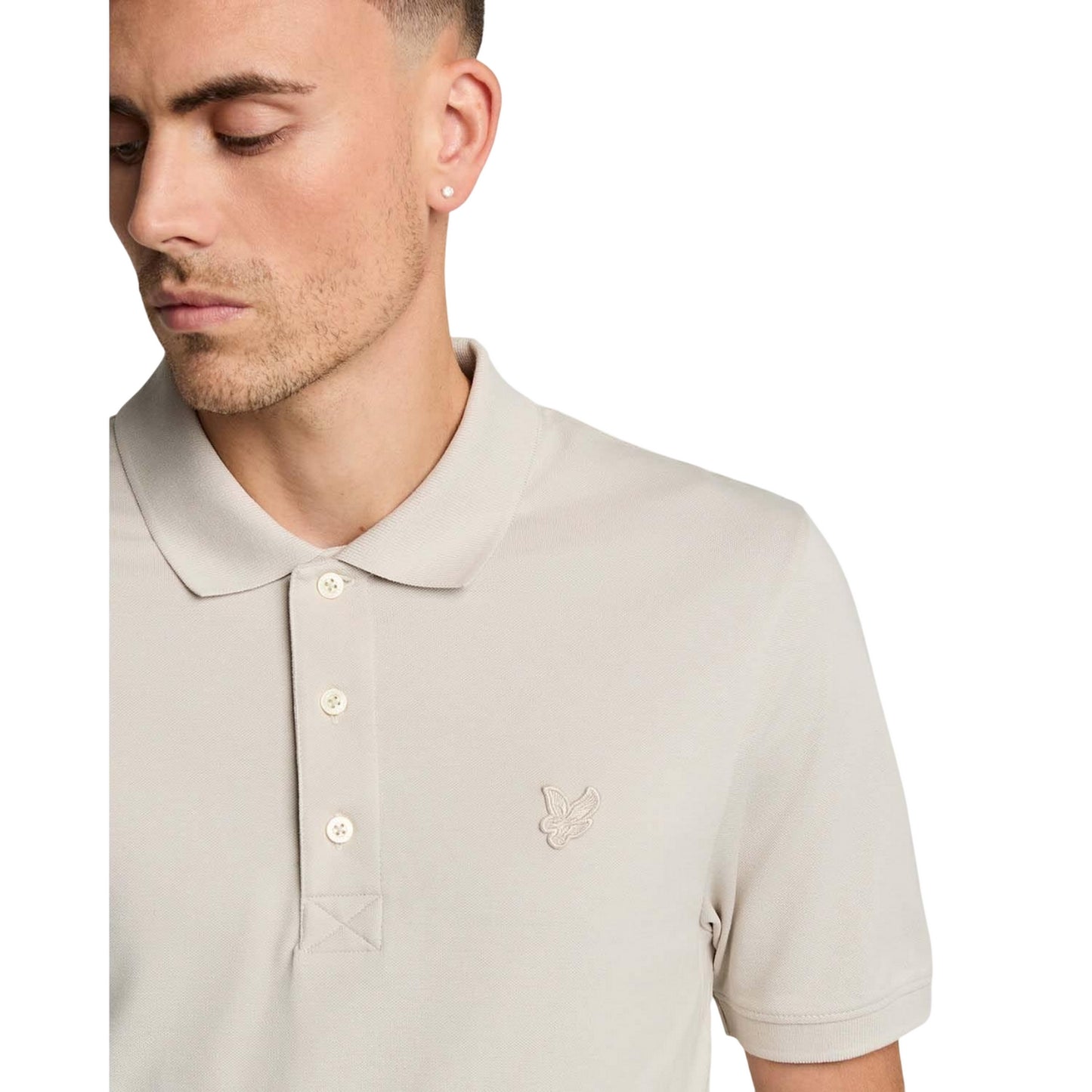 Beige - Side - Lyle & Scott Mens Tonal Eagle Polo Shirt