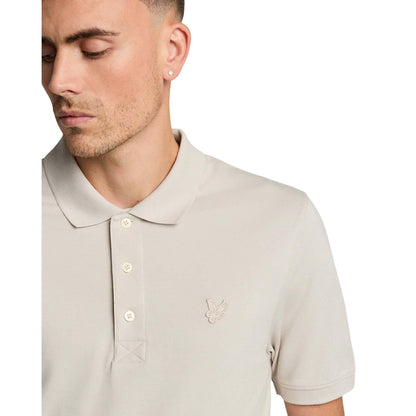 Beige - Side - Lyle & Scott Mens Tonal Eagle Polo Shirt