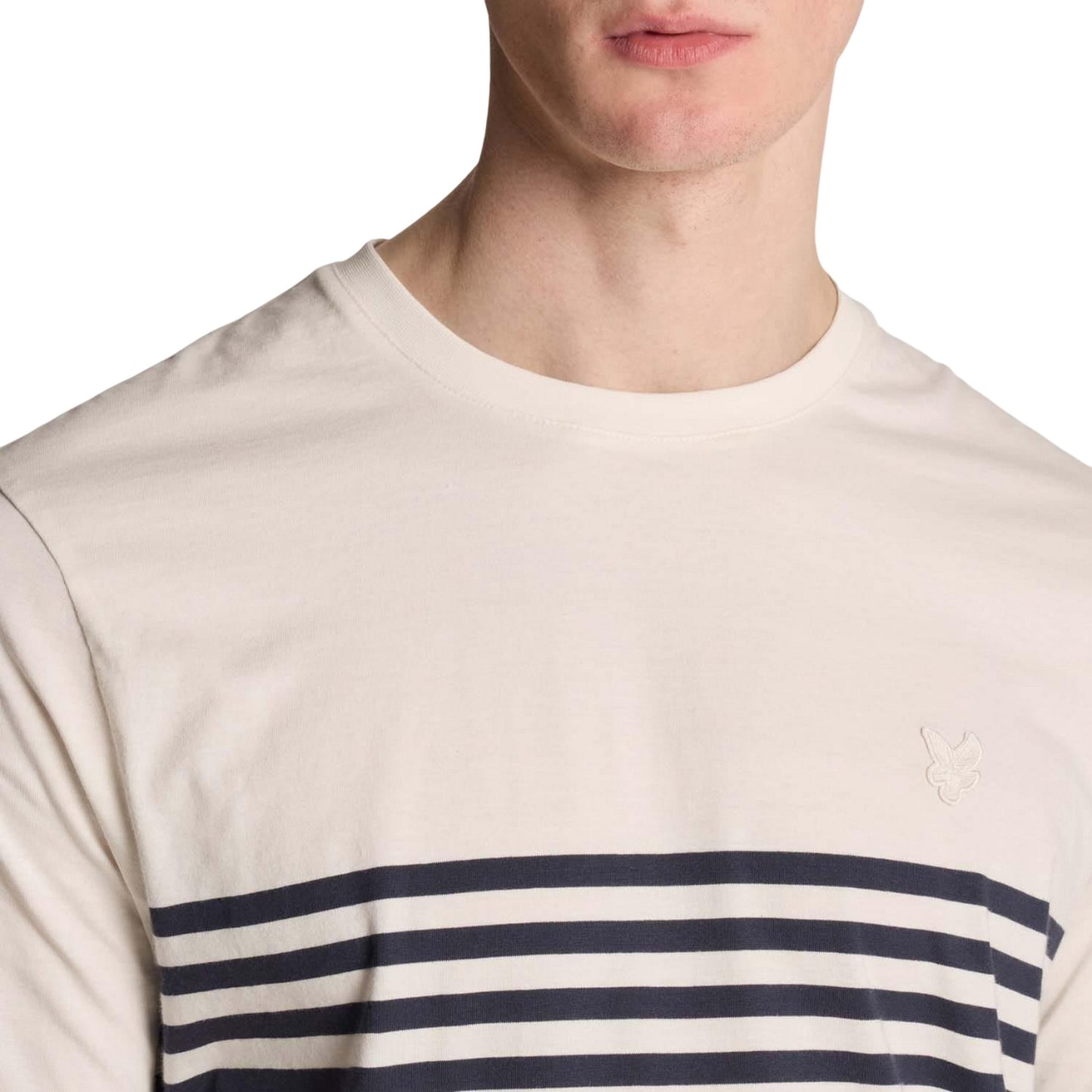 White - Side - Lyle & Scott Mens Breton Stripe Linen Blend T-Shirt