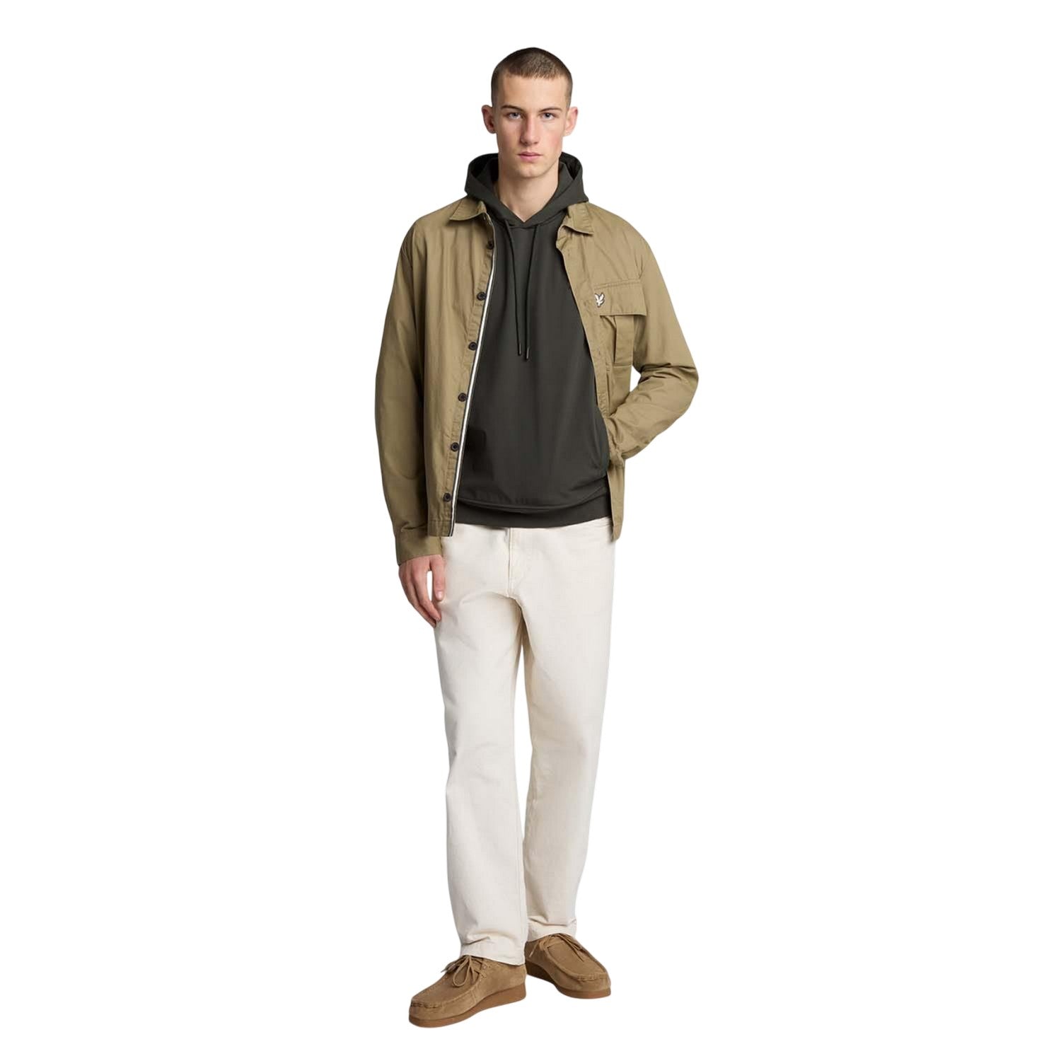 Grey - Close up - Lyle & Scott Mens Hybrid Softshell Pull Over Hoodie